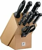 ZWILLING Twin Gourmet Messerblock, 9-teilig, Holzblock, Messerset, Wetzstab und Schere, rostfreier Spezialstahl/Kunststoff-Griff im Nietendesign, Schwarz