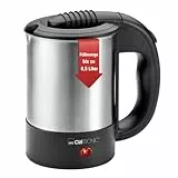 Clatronic® Wasserkocher klein 0,5 Liter | Reisewasserkocher inkl. 2 Tassen, Reisebeutel und Löffel | Edelstahlgehäuse | Mini Wasserkocher | 1000W | Camping Wasserkocher | WKR 3624