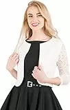 BlackButterfly Gekürzte 3/4 Spitze-Hülsen öffnen Bolero Abendjacke Bluse (Elfenbein, M)