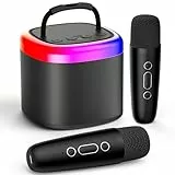 JYX Karaoke-Maschine mit 2 kabellosen Mikrofonen, tragbar, Spielzeug für Kinder und Erwachsene, Mini-Karaoke, Bluetooth, Geschenkidee für Kinder ab 5 Jahren, Schwarz