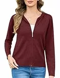 Aottori Strickjacke Damen Kurz Cardigan mit Kapuze Reißverschluss Langarm Kapuzenpullover Herbst Winter Jacke Elegant Casual Strickcardigan Pullover Outerwear Strickmantel Weinrot XXL