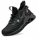LUDEY Arbeitsschuhe Herren Wasserdicht Sicherheitsschuhe Sneaker rutschfeste Stahlkappenschuhe Leichtgewicht Security Schuhe Dauerhaft Arbeits Baustellenstiefel Herren Schwarz 41EU
