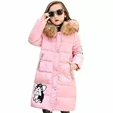 Tilozs Winterjacke Mädchen Wintermantel Warme Parka Stepp Mantel Länge Winter Jacke mit Fellkapuze Kinder Dicke Outdoorjacke, Rosa, 128-134(Herstellergröße: 130)