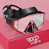Pano 3 Fensteransicht Tauchmaske für Erwachsene, Schnorchel-Tauchmaske aus gehärtetem Glas, Premium-Schwimmbrille mit Nasenabdeckung zum Schnorcheln, Freitauchen, Schwimmen (Rot)