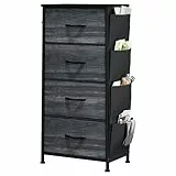 YITAHOME Kommode, 5 Stoffschubladen mit Griffen, Aufbewahrungsschrank, Schubladenschrank, Schrank, Metallgestell, stoffkommode für Schlafzimmer, für Wohnzimmer, Flur, Büro, Schwarze Holzmaserung