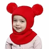Generisch Kleinkind Baby SchalMütze warm gefüttert Kinder Strickmütze Pom Pom Wintermütze für Mädchen und Jungen Set aus Mütze und Schal entworfen