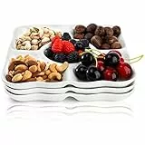 Okllen 3 Pack Porzellan Geteilt Servieren Tablett, Weiß Appetizer Tablett Platte für Chips und Dip, 5 Fächer Dekorative Obst Gemüse Tray Candy Snacks Gerichte, Quadratisch, 24 x 24 x 2,5 cm