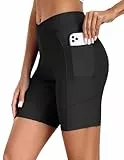 Ekouaer Badeshorts Damen Badehose Schwimmshorts High Waist Bikini Shorts Boardshorts Bauchkontrolle mit Innenslip und Taschen,Schwarz L