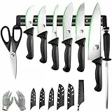 FULLHI 10-Zoll-Kochmesser-Set, Anti-Rutsch-Ausbeinmesser Edelstahl-Anfänger-Küchenmesser-Set mit magnetischen Messerstreifen, für Schlachthof und Restaurant, Zuhause