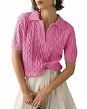 Imily Bela Damen Kurzarm Strickpullover Sommer T Shirt Pullover Cable Knit Elegant Tops V-Ausschnitt Pulli Sweatshirt