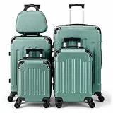 LEADZM Koffer Set 5 teilig Hartschale mit Kosmetikkoffer, Kofferset mit verstärkten Ecken, Reisekoffer mit Rollen Groß, Handgepäck, Hartschalenkoffer Set aus ABS, Koffer & Trolleys (Türkis)