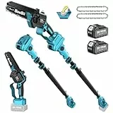 SEESII 6 Zoll 2-in-1 Akku Astsäge & Mini Kettensäge mit 2×4000mAh Akkus, Bürstenlose Kettensäge mit Teleskopstange, Ausziehbar bis 4,5m für Baumschnitt, Astschnitt und Gartenpflege