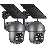ANRAN 2K Überwachungskamera Aussen Akku WLAN, 360 Grad Schwenkbare Kabellose Überwachungskamera mit Solarpanel, PIR Bewegungsmelder mit Flutlicht, 2-Wege-Audio, Nachtsicht