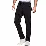 JustSun Jogginghose Herren Trainingshose Sporthose Herren Lang Baumwolle Fitness Hosen Herren Reissverschluss Taschen Schwarz L