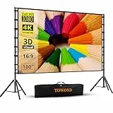 TOWOND 180 Zoll Beamer Leinwand mit Stativ, Leinwand für Beamer 160 Grad Betrachtungswinkel 16:9 HD Rear Front, Filmleinwand Outdoor und Tragetasche für Home Party Theater Nächte