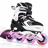 Nattork Verstellbare Inline Skates für Mädchen, 4 Größen Kinder Inline Roller Skates mit Beleuchteten, Kinder Inliner Mädchen Rollschuhe für Anfänger (Rosa, 27-31 EU / 175-200 MM)