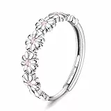 Milacolato Silber 925 Damen Gänseblümchen Ring - Pink Cubic Zirconia Verstellbar Zierlicher Bandring Statement Fingerring Daumenringe für Frauen Mädchen