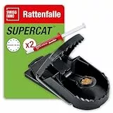 SWISSINNO Rattenfalle Schlagfalle SuperCat für Ratten mit Köder – Extra Starke, Wiederverwendbare mit Erdnussbutter-Lockstoff – Hygienisch & sofort einsatzbereit - 1 Falle + 2 Köderspritzen