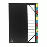 Exacompta 55341E Premium Ordnungsmappe Ordonator. Mit festem Einband für DIN A4 12 Fächer und 2 Gummizüge mit Indexfenster und dehnbarem Rücken Fächermappe Register-Mappe schwarz
