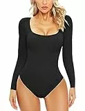 Svanco Body Damen Langarm Bodysuit Bauchweg Formende Shaping Body Shaper für Frauen Elegant Slimming Shapewear Thong mit Sexy U-Kragen