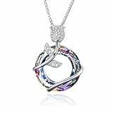 AOBOCO Sterling Silber Kette Damen Rose Anhänger Halskette mit Kristallen Schmuck Jahrestag Valentinstag Geburtstagsgeschenk für Freundin Frau Mutter Sie Frauen