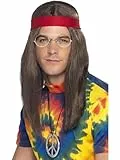 Hippie Set - Perücke, Brille, Peace Anhänger und Stirnband