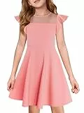 Haloumoning Mädchen Kleid Rüschen Prinzessin Partykleid Mesh A-Linie Hochzeit Sommerkleid Geburtstag Kinder Kleider mit Tasche Rosa 150