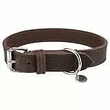 TRIXIE Rustic Fettleder-Halsband - D-Ring schont Kehlkopf - Halsumfang 42 - 48 cm - dunkelbraun - 19007