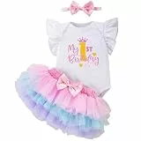 Winmany Baby Mädchen ersten Geburtstag Kleidung 3PCS Bogen Stirnband Mein 1. Geburtstag Strampler Tutu Rock Cake Smash Outfit Set für FotoShooting (Rosa Krone, 12-18M)