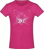 Baddery Katze T-Shirt Mädchen - Kätzchen - Katzen Tshirt Kinder - Katzenkostüm - Kitty Shirt (Fuchsia 140)