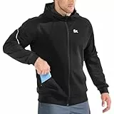 BROKIG Zip Hoodie Herren Baumwolle, Fitness Laufjacke Gym Kapuzenpullover Trainingsjacke mit Reißverschluss Tasche (Schwarz,L)