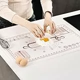 Backunterlage 50x70cm,Transparent Groß Rutschfeste Backmatte Silikon Teigunterlage Ausrollmatte mit Messung, Silikonmatte mit hohe Kante, für Thekenmatte, Teigmatte, Pizza Matte