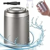 Rasierer Herren Elektrisch, 2025 Neu IPX7 Wasserdichter Mini Shaver, Elektrorasierer Herren 2 in 1 Wasserdicht Kabellos Rotationsrasierer für Gesicht Nass und Trockenrasierer (A-Silbrig)