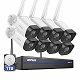 ANNKE 3MP WLAN Überwachungskamera Set Aussen 16CH 4K NVR mit 8Pcs 3MP WiFi Kameras Videoüberwachungs Set mit 1TB Festplatte, Personenerkennung, 2-Wege-Audio, IP66 Wetterfest, Kompatibel mit Alexa