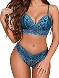 Avidlove Sexy Damen Dessous Set Spitze BH Unterwäsche und Slip Verstellbare Strapsen Babydoll Frauen Reizwäsche Lingerie Höschen Nachtwäsche Set Blau XL