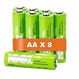 PeakPower Akku AA 2300mAh NiMH | 8 Stück aufladbare Batterien AA 1,2V | optimierte Kapazität, stabil und langlebig, geringe Selbstentladung, vorgeladen | AA Akkus wiederaufladbar x8