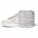 UamGlsob Flache Glitzer Schnürsenkel für Golden Goose Sneaker, Funkelnde Ersatz Schnürbänder, 8 mm breit Shoe Laces (Silver,47Inch/120cm)