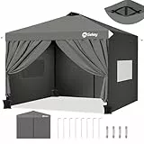 Sekey Pop Up Pavillon 3x3m Wasserdicht Stabil Winterfest mit moskitonetz, Höhenverstellbar Gartenpavillon mit 4 Seitenwänden, Faltpavillon 3x3 mit 4 Sandsäcke, (Anthrazit-Sichtschutz)