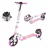MEE GOO Erwachsenen Scooter – Roller mit Scheibenbremse & Doppel-Stoßdämpfern, 200mm PU-Räder, ABEC-7 Kugellager, rutschfeste Deck (Rosa/Weiß/Blau) – Max. 100kg (PINK)