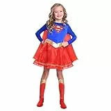 Amscan - Kinderkostüm Supergirl, Kleid, Umhang, Beinstulpen, Superheldin, DC Super Heroes, Motto-Party, Karneval, 110