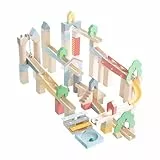 roba Kugelbahn aus Holz - 60-teilig inkl. 20-teiligem Ergänzungsset zum Landschaftsbau - Murmelbahn mit Geräuscheffekten und 11 Murmeln - Kinderspielzeug ab 3 Jahren