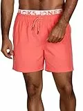 JACK & JONES Badehose Herren lang Badeshorts Doppelter Bund Maui JJSWIM Kurze Hosen Schwimmhose Shorts, Größe:L, Farbe:Hot Coral (12281192)