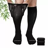 LOFIR Kniestrümpfe Diabetikersocken Herren Damen: Lange Bambus Diabetiker Socken ohne Gummibund und ohne Naht für Schwangere Senioren im Krankenhaus mit Geschwollenen Füßen 3 Paar 43-46 Schwarz