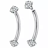 COYUN 2 Stück 16G Titan Rook Piercing Schmuck Banane Augenbrauen Barbell Helix Labret Piercing Lippe Lippenpiercing Daith Belly Bar Silber Kugel Curved Barbell 6mm 8mm