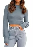 GeGekoko Damen Strickpullover Kurz Sexy Cropped Pullover mit Rundhalsausschnitt Herbst Winter Warmer Langarm Sweatshirt Elegant Kurzer Strickpulli für Frauen