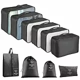 Koffer Organizer Set, 10 Stück Packing Cubes for Suitcase Travel Accessories Kofferorganizer Set Kleidertaschen Packwürfel Kosmetik Travel Organizer Packtaschen für Koffer (Schwarz)