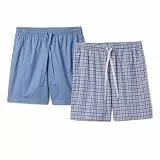 Amazon Essentials Herren Pyjama-Shorts, Kurz, Baumwoll-Stretch-Popeline, 2er-Pack, Check/Kornblumenblau, XXL
