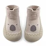 Exemaba Baby Sockenschuhe Rutschfeste Niedlicher Cartoon Weicher Stricken Babybodenschuhe Kleinkind Schuhe Unisex Khaki Waschbär Größe 21 6-12 Monate 1 Paar