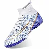 DimaiGlobal Fußballschuhe Herren High Top Kunstrasen Hallen Fußballschuhe Professionelle Fussballschuhe Jugendliche Athletics Trainingsschuhe Outdoor Sportschuhe Fußball Stiefel44EU Weiß-TF