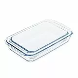 Relaxdays Auflaufform Set, 2 Größen, Glas, Ofenformen für Lasagne, Gratin, Tiramisu, spülmaschinengeeignet, transparent, 5 x 29,5 x 17,5 cm